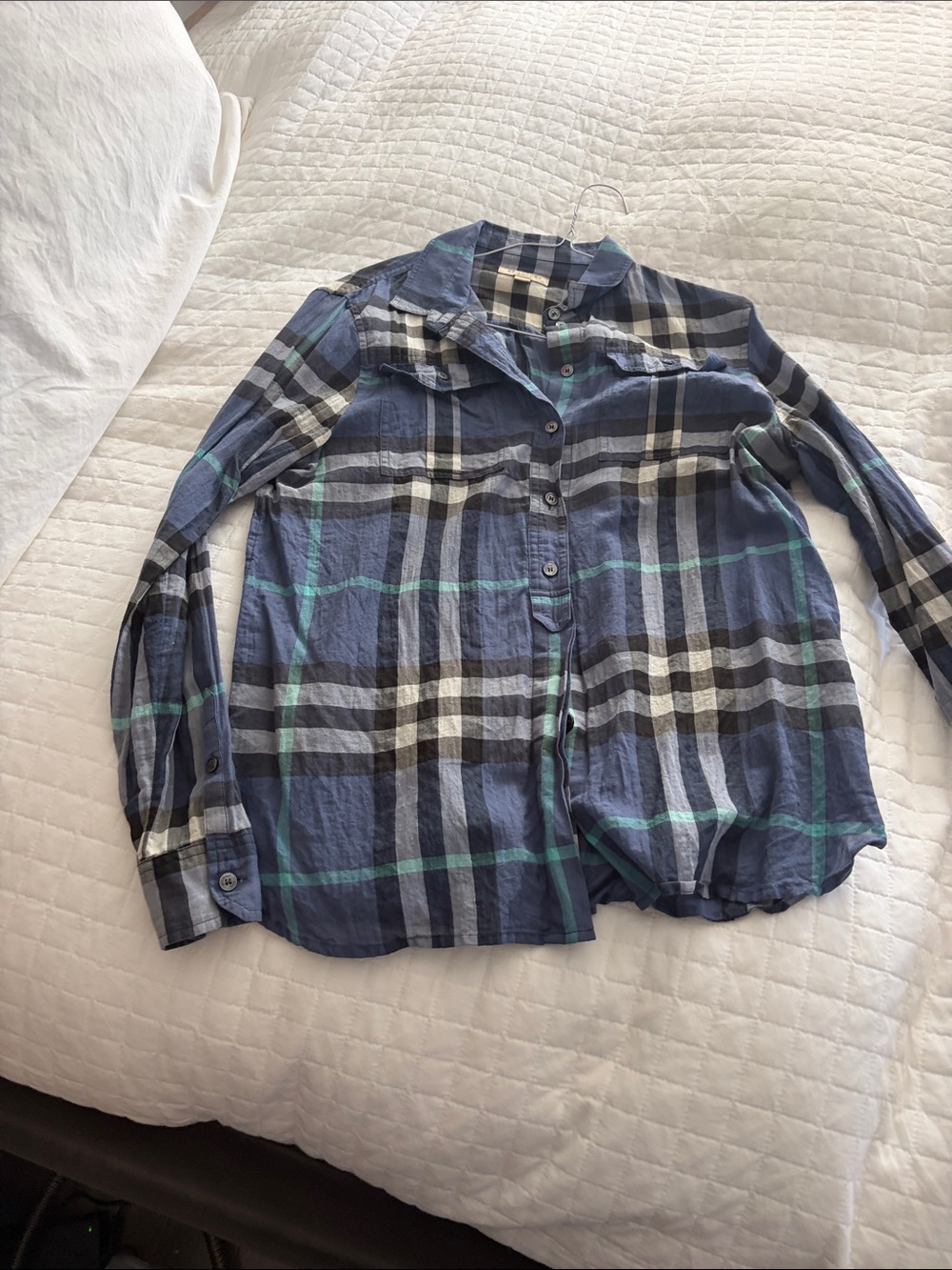 Burberry Blue Plaid Button-Down Shirt